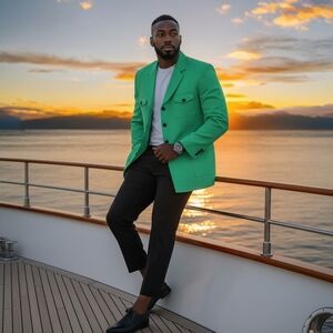 French Crown Blazer Green Pocket Paisley Sz 50 Preppy Office St Patricks Day EUC